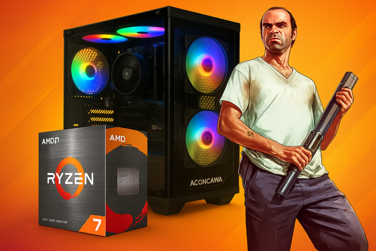 PC gamer lista para usar: la Aconcawa Aura viene prearmada con Ryzen 7 5700G y gráfica integrada, pensada para encender y jugar sin complicarse con el armado.