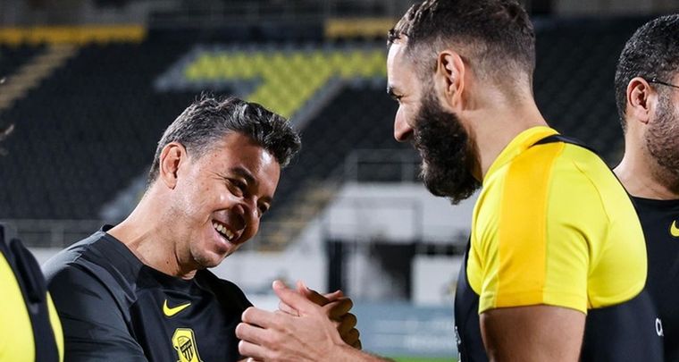 Buena onda, entre Benzema y Gallardo. Foto: Al Ittihad