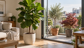 Los árboles cultivados en maceta permiten sumar verde y personalidad tanto en ambientes interiores como en balcones y patios.