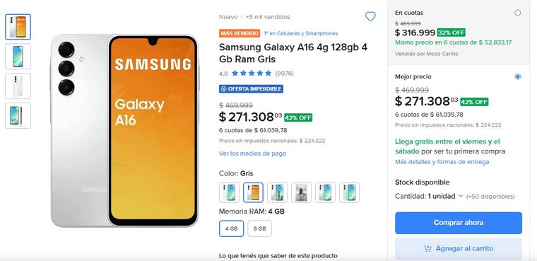 Mercado Libre rebaja este Samsung. Mercado Libre rebaja este Samsung.