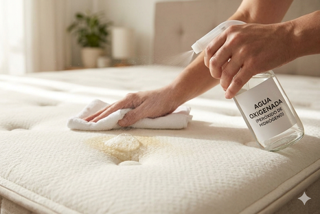 Agua oxigenada para sacar manchas del colchón. Fuente: IA Gemini. Agua oxigenada para sacar manchas del colchón. Fuente: IA Gemini.