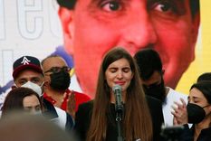 Foto: GETTY IMAGES. Camilla Fabri leyó este domingo en Caracas una carta escrita por su esposo Alex Saab.