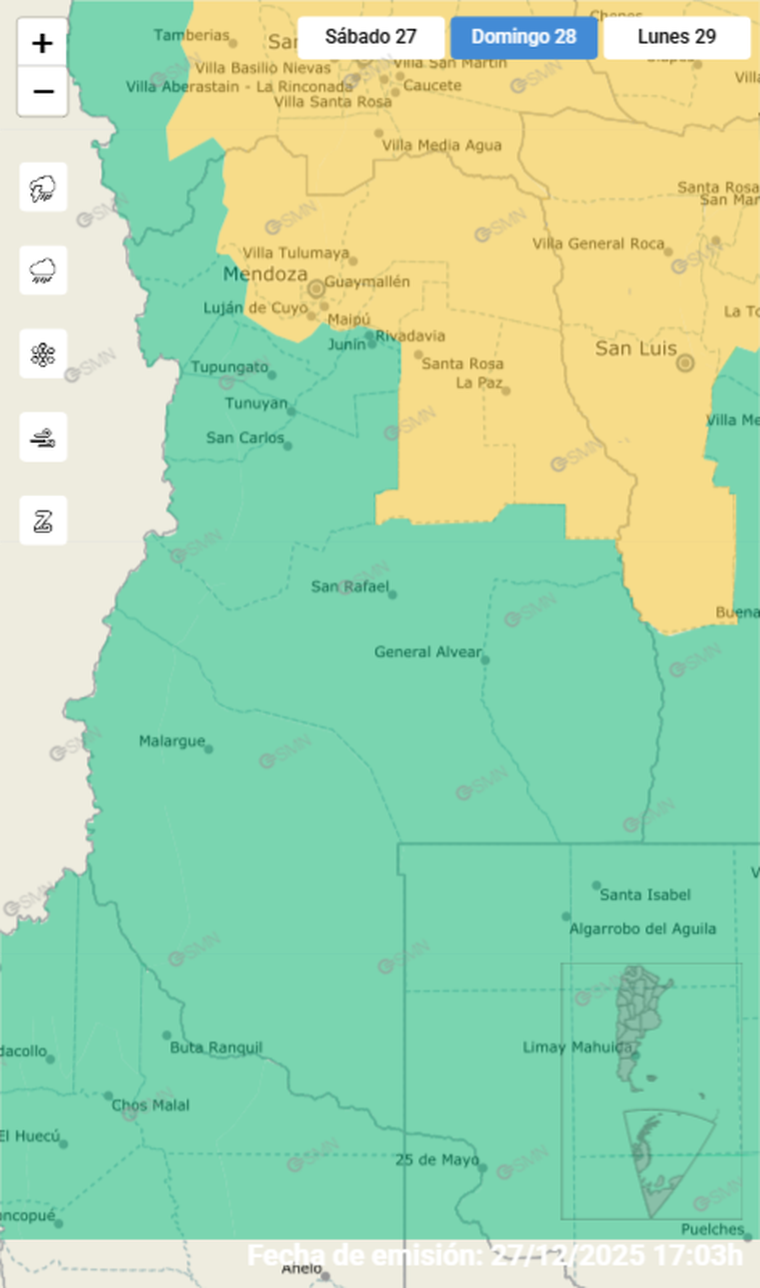 El Gran Mendoza estará bajo alerta amarilla por tormentas durante la noche del domingo. El Gran Mendoza estará bajo alerta amarilla por tormentas durante la noche del domingo.
