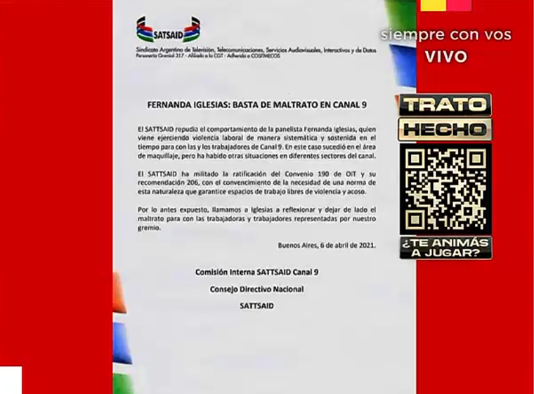La denuncia contra Fernanda Iglesias que mostró Yanina Latorre. Foto: captura de video/ América TV. La denuncia contra Fernanda Iglesias que mostró Yanina Latorre. Foto: captura de video/ América TV.