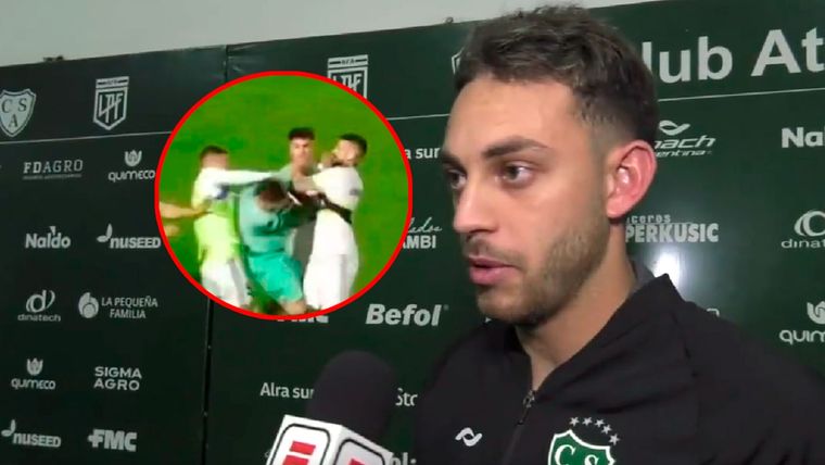 Nahuel Gallardo chicaneó a Benedetto tras la piña que le tiró en el final de Sarmiento-Boca