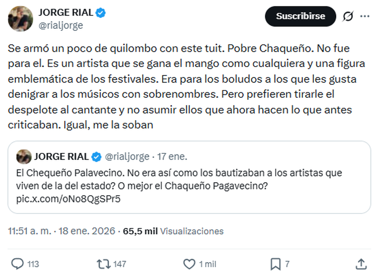 Jorge Rial aclaró que el escrito no era para el Chaqueño Palavecino. Jorge Rial aclaró que el escrito no era para el Chaqueño Palavecino. 