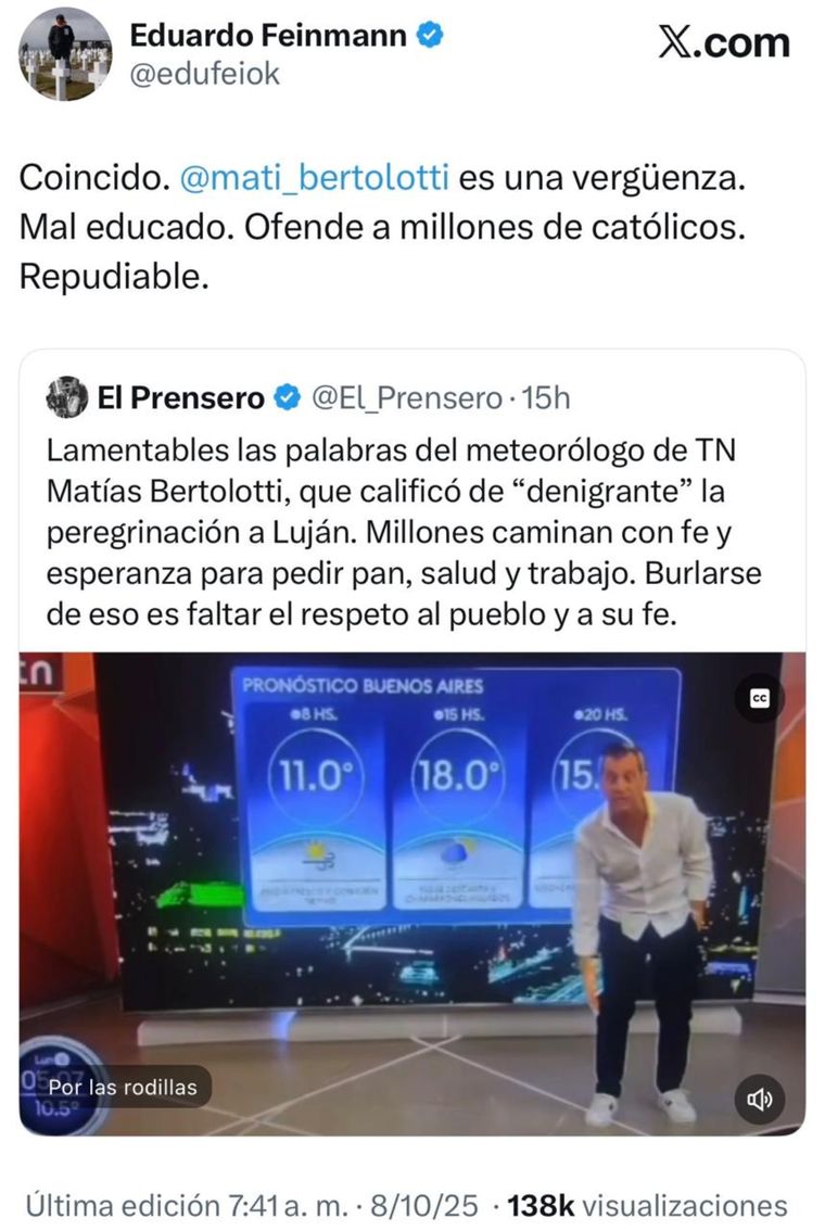 El posteo del comunicador contra el meteorólogo. El posteo del comunicador contra el meteorólogo.