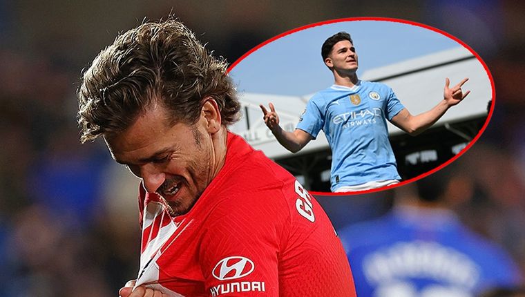 Antoine Griezmann ya se prepara para recibir a Julián Álvarez en el Atlético de Madrid. Foto: @atleticodemadrid y @ManCity