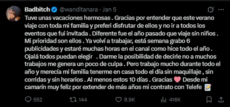 Última actualización, Wanda borró los 24 centímetros. Créditos: Captura / X Última actualización, Wanda borró los 24 centímetros. Créditos: Captura / X