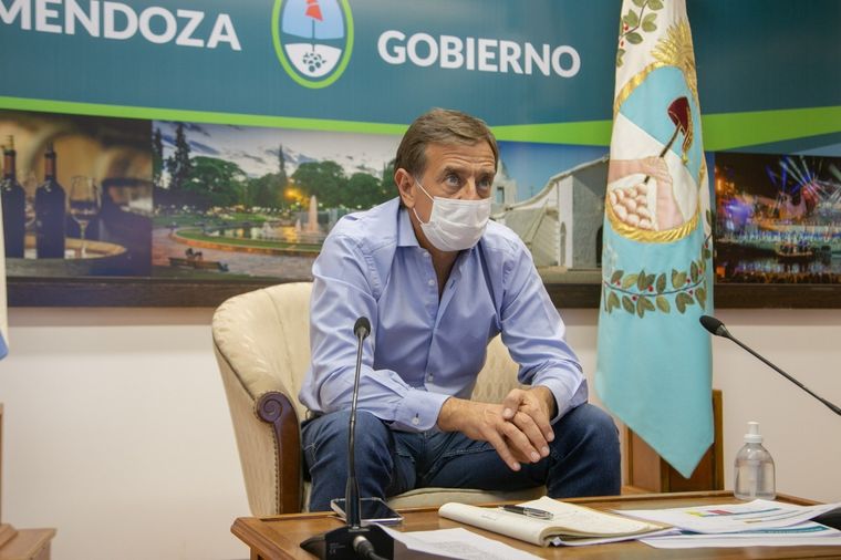 Suarez en la larga reunión virtual de hoy con el Presidente y varios gobernadores. Foto: Prensa Gobierno de Mendoza.