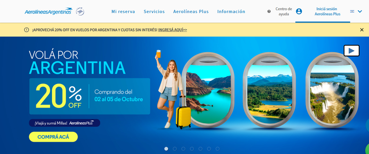 La promoción en el sitio de Aerolíneas Argentinas. La promoción en el sitio de Aerolíneas Argentinas.