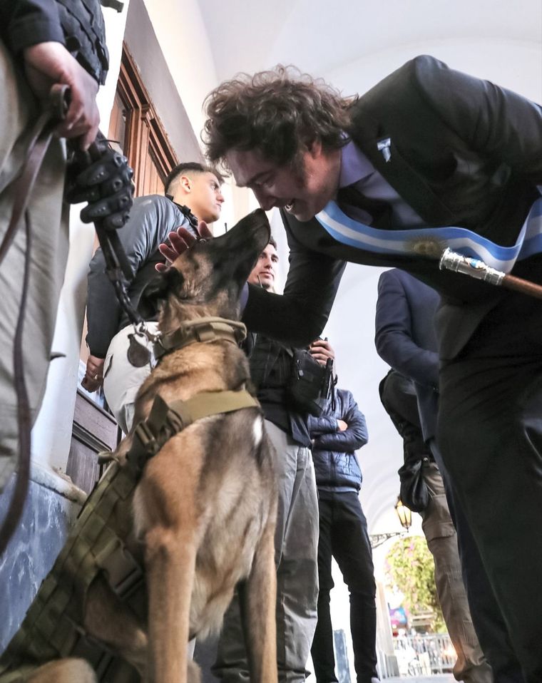 Javier Milei tuvo un inesperado gesto con un perro policía Foto: Presidencia