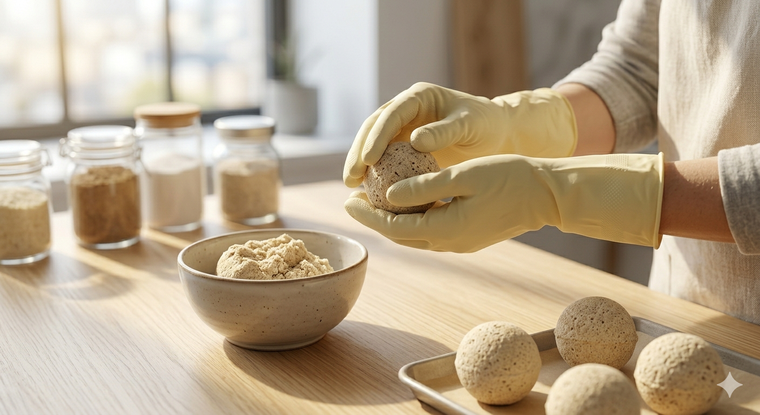 Crea bolitas con la mezcla. Crea bolitas con la mezcla. 