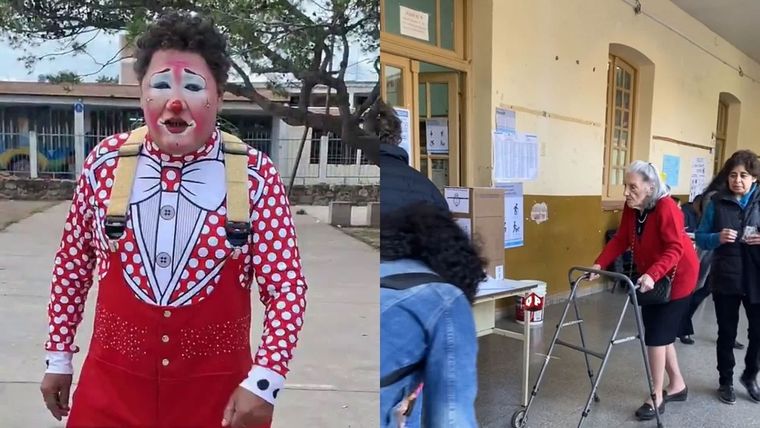 El payaso candidato y la mujer centenaria. Foto: NA