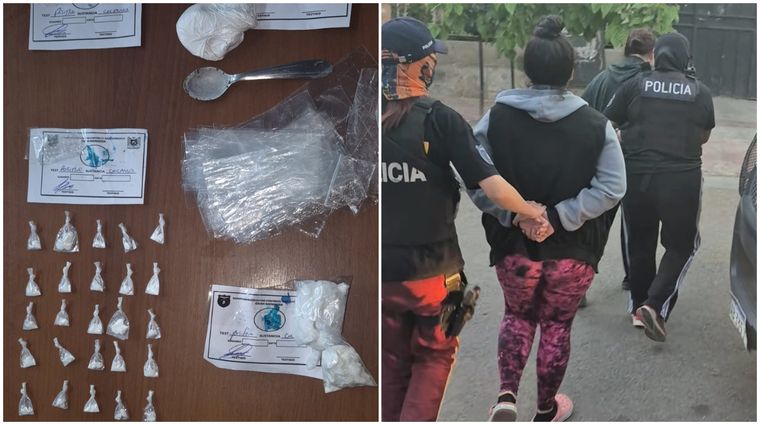 Los envoltorios de cocaína hallados en la propiedad y el traslado de los detenidos. Los envoltorios de cocaína hallados en la propiedad y el traslado de los detenidos.