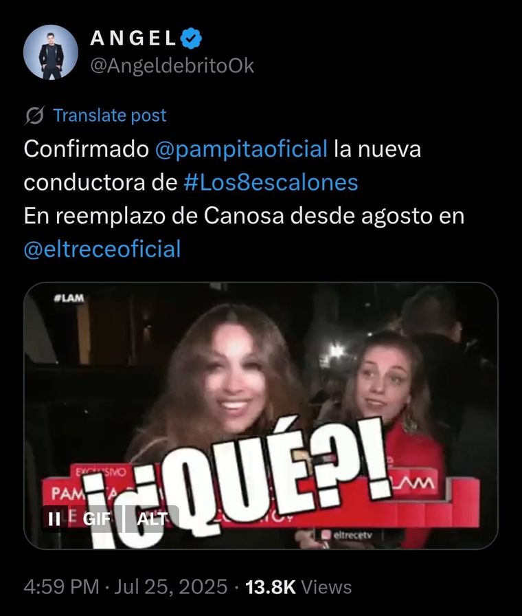 De Brito confirmó que Pampita será la nueva conductora de Los 8 escalones. De Brito confirmó que Pampita será la nueva conductora de Los 8 escalones.