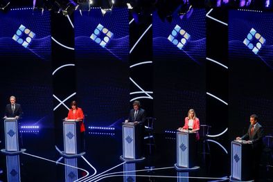 MDZol | Los cinco candidatos presidenciales durante uno de los debates Foto: Noticias Argentinas
