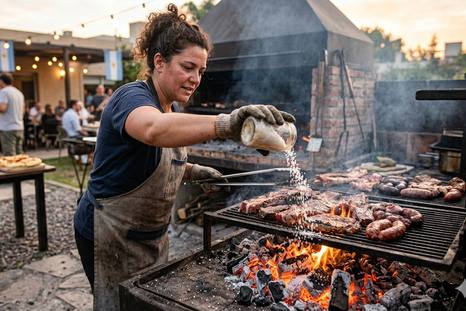 La sal gruesa ayuda a controlar las llamas y lograr una cocción más pareja durante el asado. Foto: Gemini IA La sal gruesa ayuda a controlar las llamas y lograr una cocción más pareja durante el asado. Foto: Gemini IA