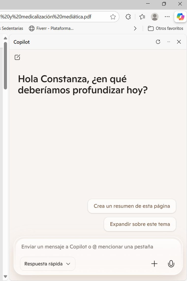 La opción de Copilot en el Navegador Microsoft Edge La opción de Copilot en el Navegador Microsoft Edge