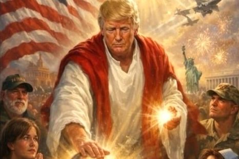 La imagen de Donald Trump criticada por la Iglesia católica, al frente de León XIV. Foto Truth Social La imagen de Donald Trump criticada por la Iglesia católica, al frente de León XIV. Foto Truth Social