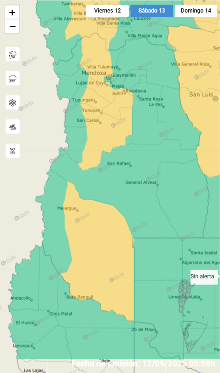 Las zonas de Mendoza en aleta amarilla por el Zonda. Las zonas de Mendoza en aleta amarilla por el Zonda.
