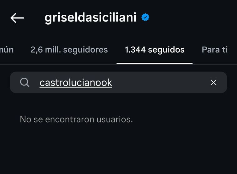 Griselda Siciliani no lo sigue a Luciano Castro y él no la sigue. Griselda Siciliani no lo sigue a Luciano Castro y él no la sigue. 