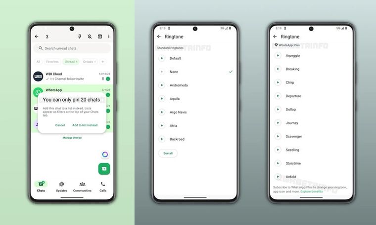 Con WhatsApp Plus, los usuarios de WhatsApp podrían fijar más chats importantes en su teléfono. Con WhatsApp Plus, los usuarios de WhatsApp podrían fijar más chats importantes en su teléfono.