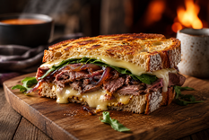 Preparaciones simples como este sándwich encuentran un lugar ideal en las noches mendocinas. (Imagen generada con IA)