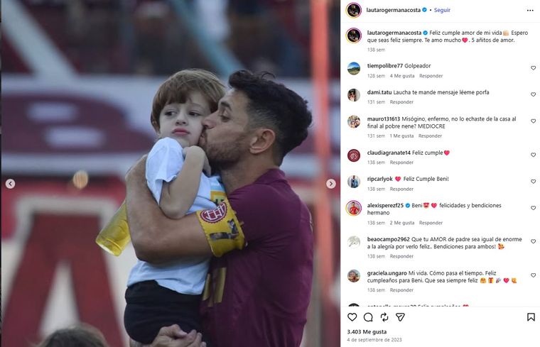 Lautaro Acosta junto a Benito, hijo fruto de su relación con Isabella. Lautaro Acosta junto a Benito, hijo fruto de su relación con Isabella.