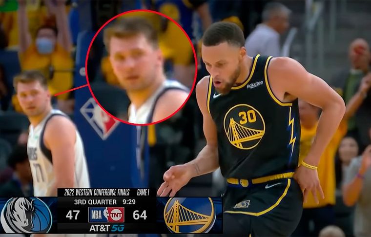 Curry y Doncic La reacción de Luka Doncic ante el baile de Stephen Curry.