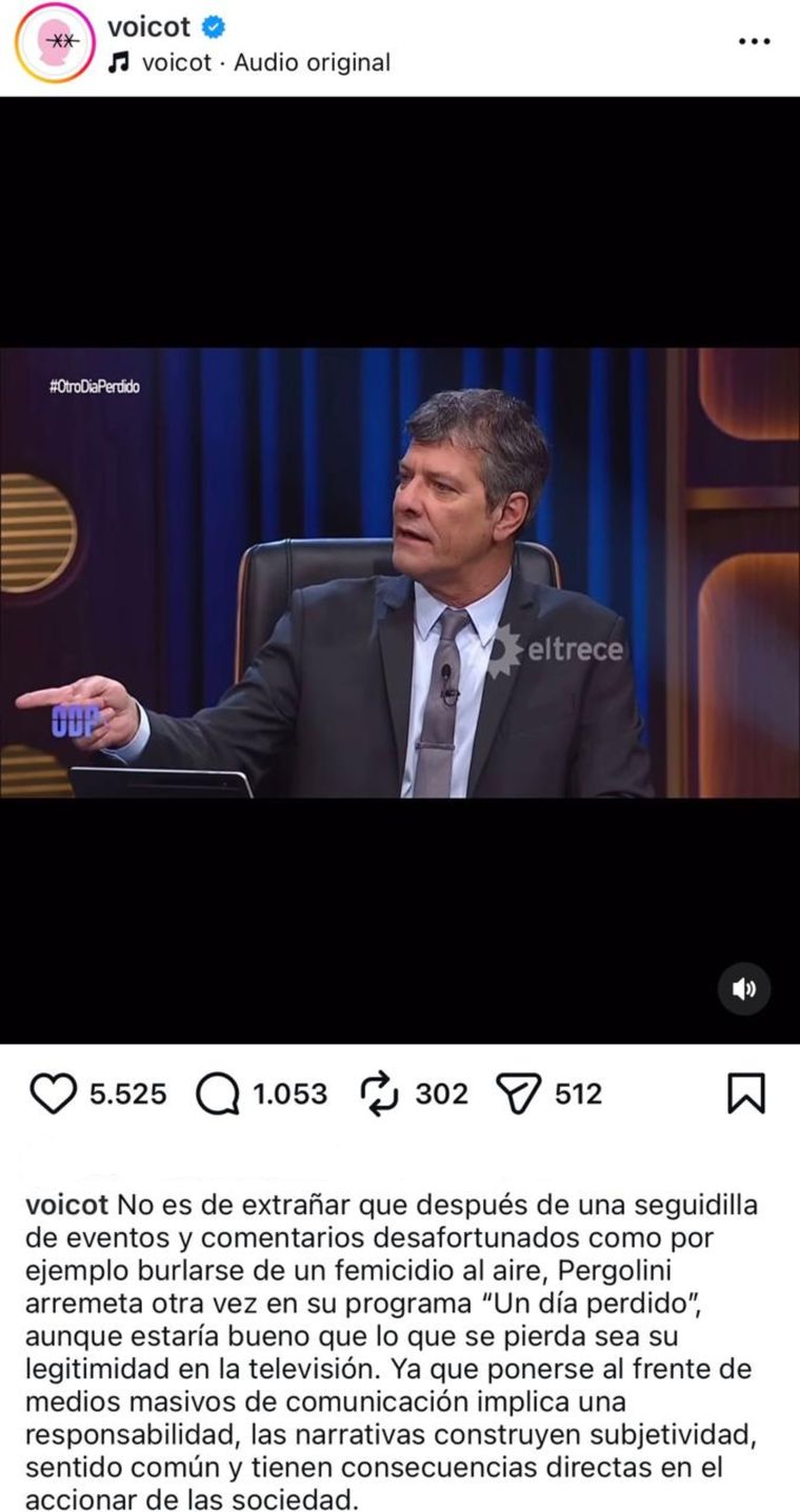 La publicación de Voicot contra el periodista. La publicación de Voicot contra el periodista.