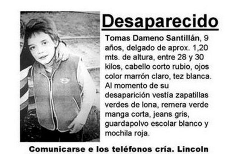 Tomás desapareció hace dos días. Foto: web
