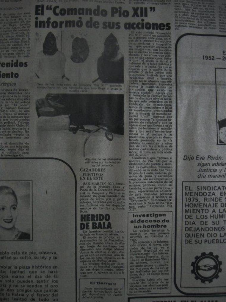 Presentación pública del Comando Moralizador Pío XII en julio de 1975.