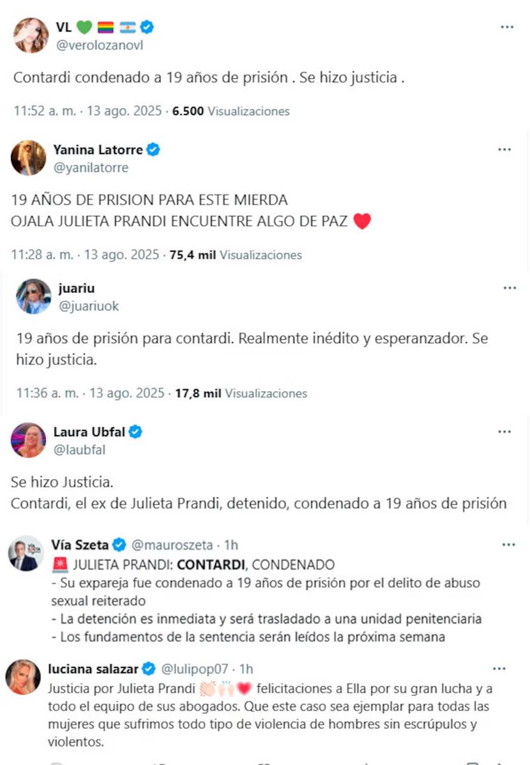 Los distintos famosos que apoyaron a Prandi. Los distintos famosos que apoyaron a Prandi.