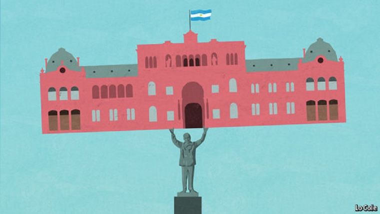 Ilustración de LoCole para The Economist, un General sosteniendo la Casa Rosada o, más acorde a la época, la Pink House. Ilustración de LoCole para The Economist, un General sosteniendo la Casa Rosada o, más acorde a la época, la Pink House.
