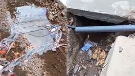 el agua brota de una perdida tras una obra de repavimentacion el agua brota de una perdida tras una obra de repavimentacion