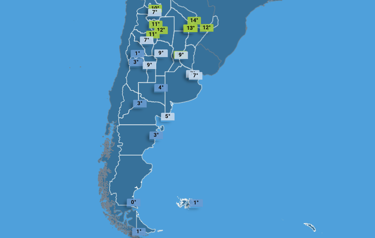 Pronóstico de mínimas para este martes según el SMN Pronóstico de mínimas para este martes según el SMN