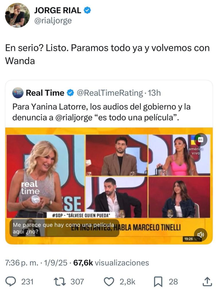 La dura respuesta de Rial a Yanina Latorre.