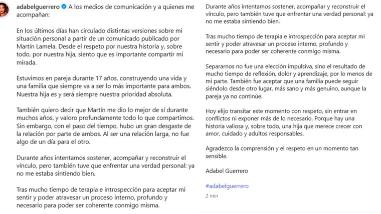 Adabel Guerrero rompió el silencio tras la separación con Martín Lamela. Adabel Guerrero rompió el silencio tras la separación con Martín Lamela.