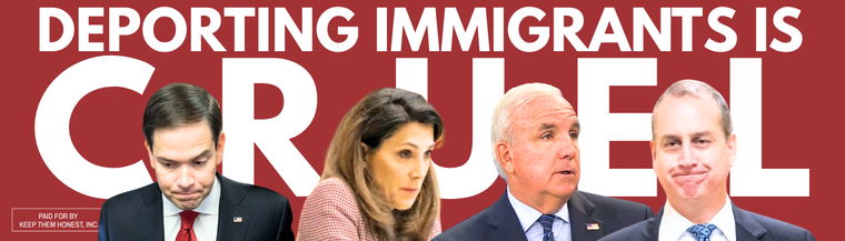 "Deportar inmigrantes es cruel", proclama este cartel en el que aparecen, de izquierda a derecha, Marco Rubio, María Elvira Salazar, Carlos Giménez y Mario Díaz-Balart.