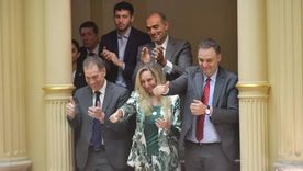 Karina Milei, Manuel Adorni y Diego Santilli en el Congreso. Foto: NA