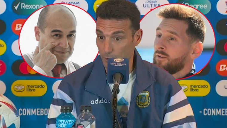 Scaloni respondió una incómoda pregunta de Elio Rossi sobre Messi. Foto: captura DSports y archivo
