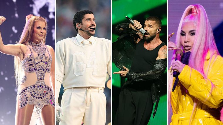 Olga Tañón, la reina del merengue; Bad Bunny, la estrella actual del género urbano; Ricky Martin, uno de los intérpretes más destacados del pop latino; e Ivy Queen, pionera del reguetón.