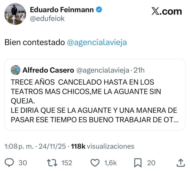 Eduardo Feinmann salió a apoyar a Alfredo Casero. Eduardo Feinmann salió a apoyar a Alfredo Casero.