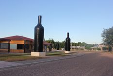 mega botellas de vino en vista flores, iconos del enoturismo