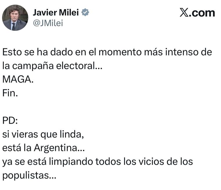 El eufórico festejo de Javier Milei por el superávit incluyó un dardo para el kirchnerismo. El eufórico festejo de Javier Milei por el superávit incluyó un dardo para el kirchnerismo.