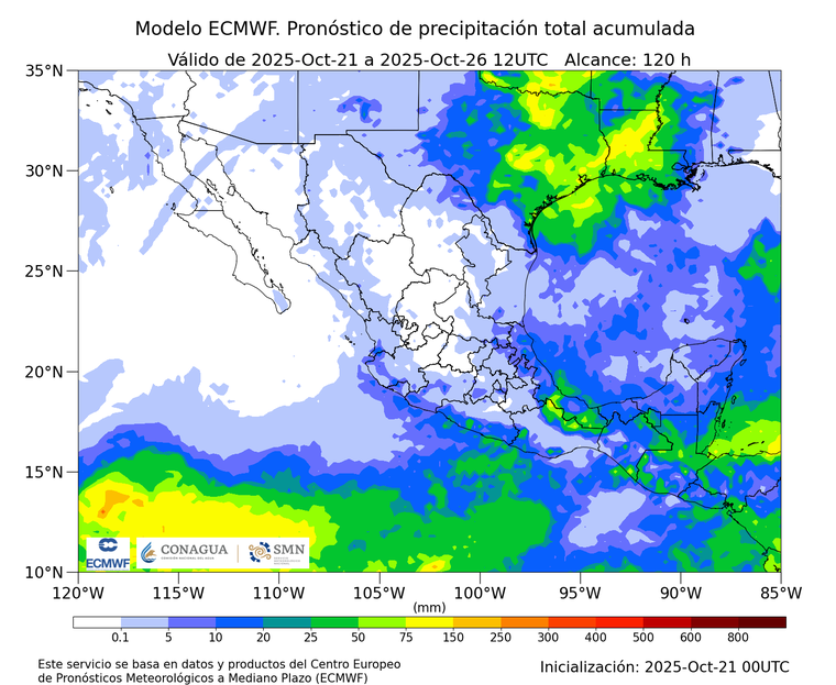 Precipitaciones acumuladas hasta el domingo en México Precipitaciones acumuladas hasta el domingo en México