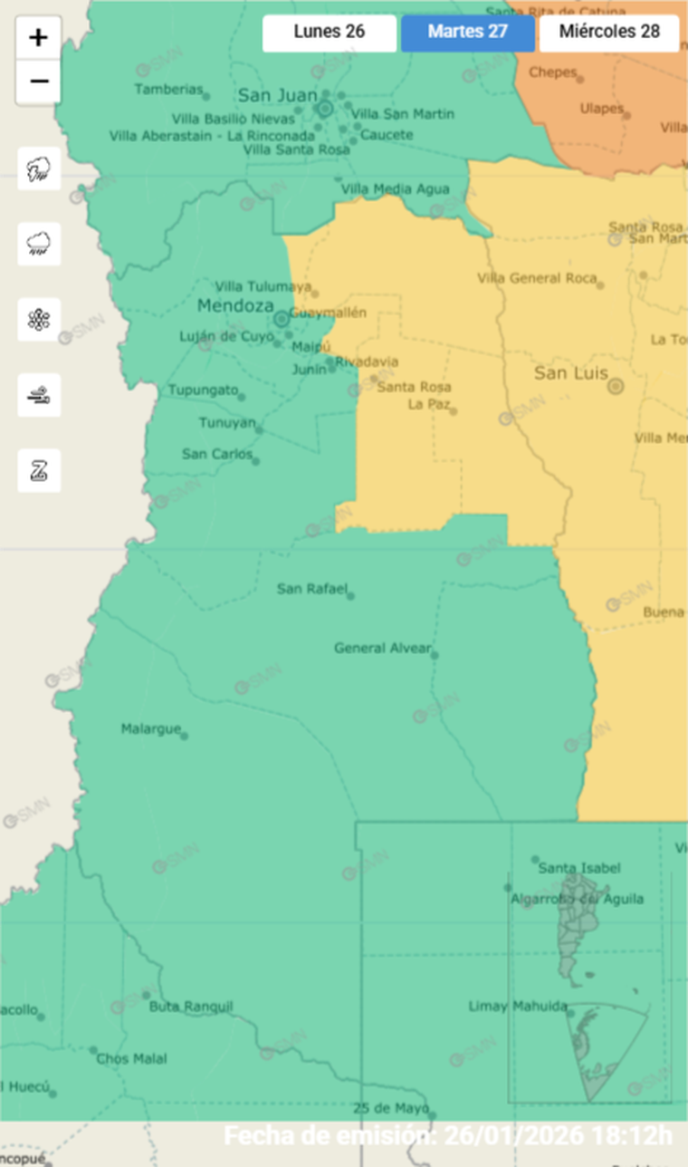 Varios departamentos del este de Mendoza permanecen bajo alerta por fuertes tormentas y posible granizo. Varios departamentos del este de Mendoza permanecen bajo alerta por fuertes tormentas y posible granizo.