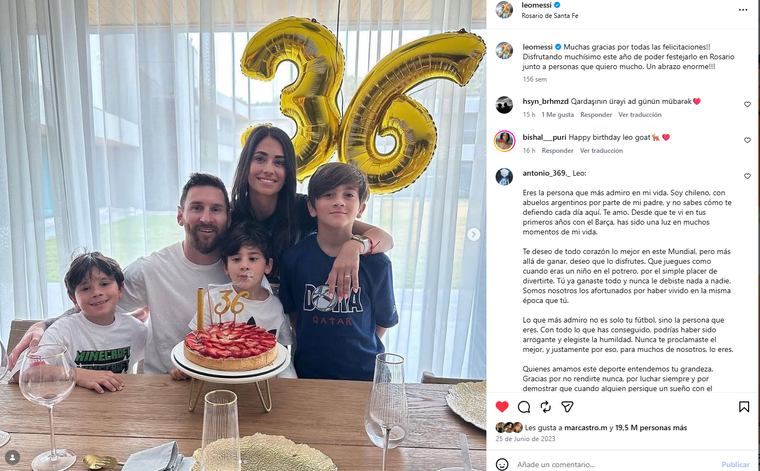 En 2023, Lionel Messi recibió su cumpleaños n° 36 junto a su familia. En 2023, Lionel Messi recibió su cumpleaños n° 36 junto a su familia.