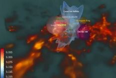 Modelo 3D de nuestro “barrio solar”. La barra de color representa las temperaturas de la Burbuja Caliente Local coloreadas en su superficie.© Michael Yeung / MPE Foto: © Michael Yeung / MPE